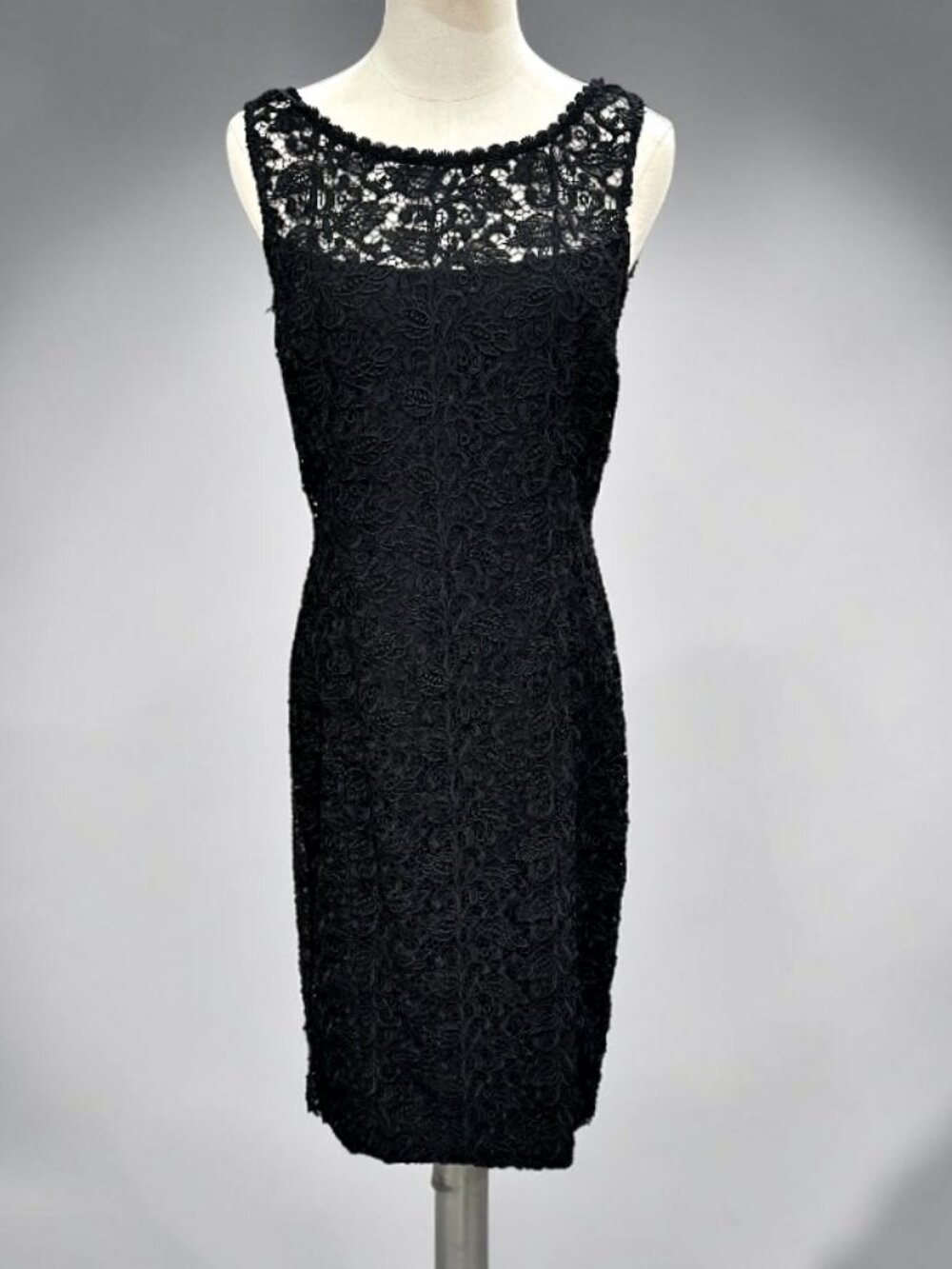 WHBM White House Black Market Black Lace Overlay Sheath Cocktail Dress Size 10